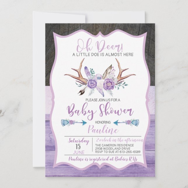 Oh Deer a little Doe almost here Baby Shower Invitation (Front)