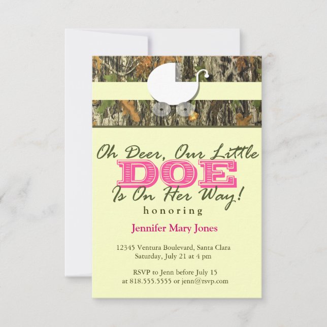 Oh Deer, A Little Doe Is On Her Way! Camo Invite (Front)