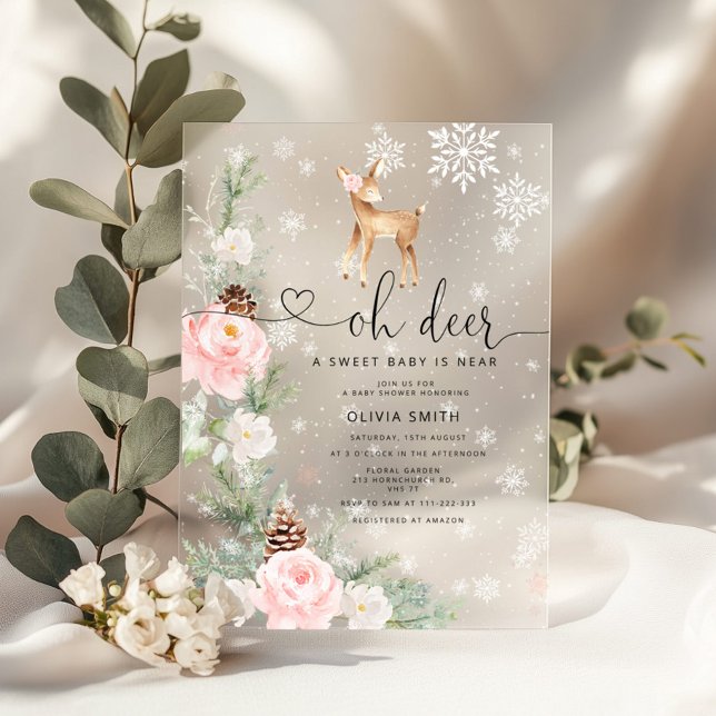 Oh deer a Sweet baby is near girl baby shower Acrylic Invitations (Creator Uploaded)
