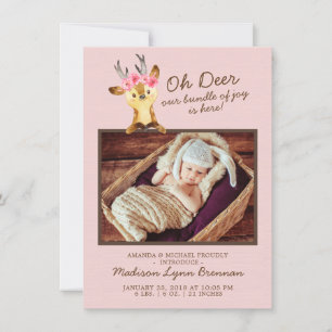 Oh Deer Baby Girls Photo Birth Announcement