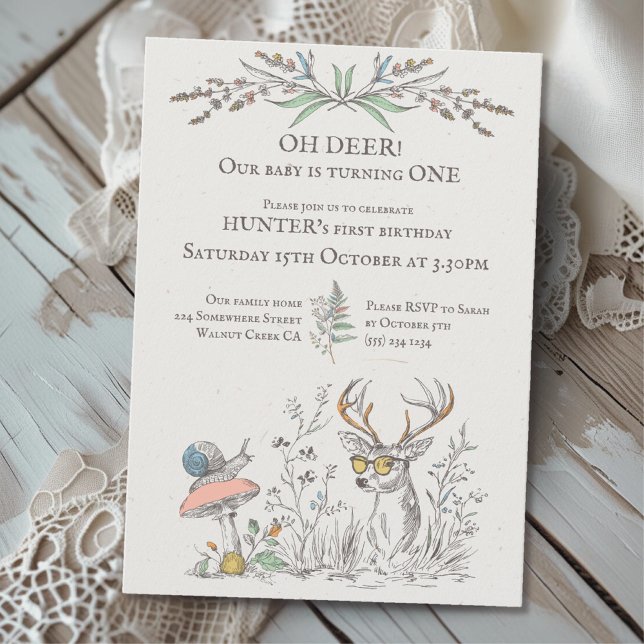 Oh deer! Baby is turning ONE rustic woodland Invitation (Creator Uploaded)