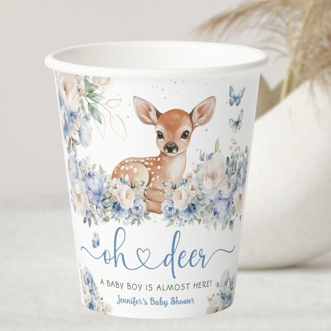 Oh Deer Baby Shower Boy Dusty Blue  Paper Cups (Creator Uploaded)