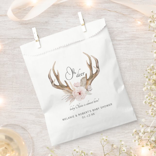 Oh Deer Baby Shower Favour Bag – Woodland Floral A (Clipped)