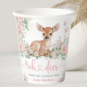 Oh Deer Baby Shower Girl Pink  Paper Cups