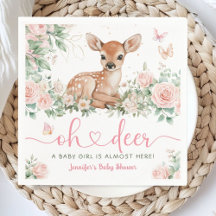 Oh Deer Baby Shower Girl Pink Paper Napkin