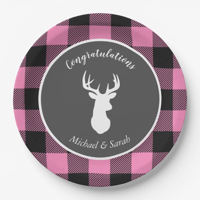Oh Deer Baby Shower Pink Paper Plate (Front)