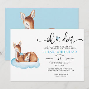 Oh Deer Baby Shower Watercolor Blue Cloud Invitation