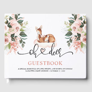 Oh Deer Baby Shower Watercolor Floral Fawn Doe Guest Book