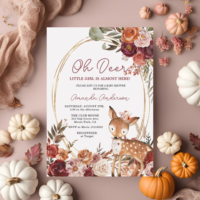 Oh Deer Beige Marsala Baby Shower invitation (Creator Uploaded)