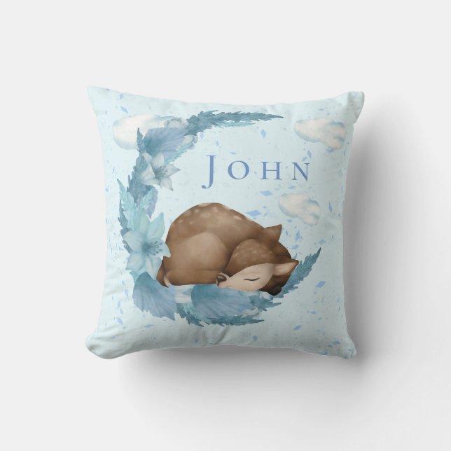 Oh, Deer & blue Clouds Dust Baby boy Nursery Cushion (Front)