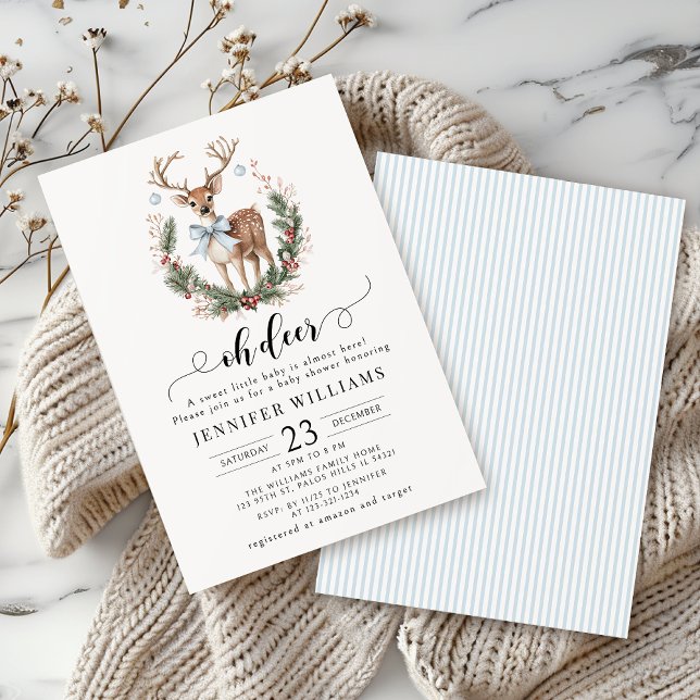 Oh deer bow winter Christmas baby boy shower Invitation (Creator Uploaded)