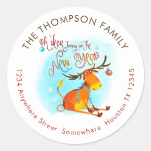 Oh Deer Bring On New Year Return Name Address Classic Round Sticker