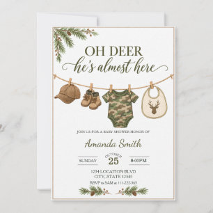 Oh Deer Camo Clothesline Boy Baby Shower Invitation