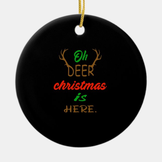 Oh Deer Christmas Celebration Holiday Design Ceramic Tree Decoration (Front)