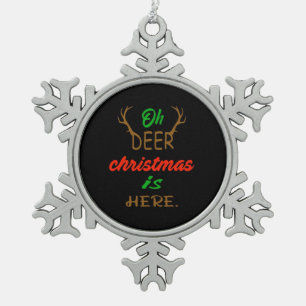 Oh Deer Christmas Celebration Holiday Design Snowflake Pewter Christmas Ornament