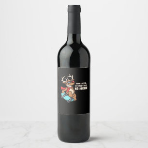 Oh Deer Christmas Celebration Holiday Design Wine Label