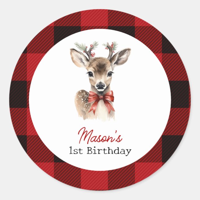 Oh Deer Christmas Deer Birthday  Classic Round Sticker (Front)