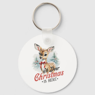 Oh Deer Christmas Is Here Cute Mbi Animal Vintage  Key Ring