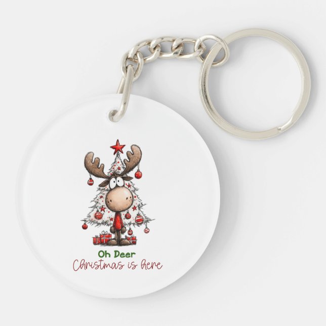 Oh Deer Christmas Is Here Cute Reindeer Christmas Key Ring (Back)