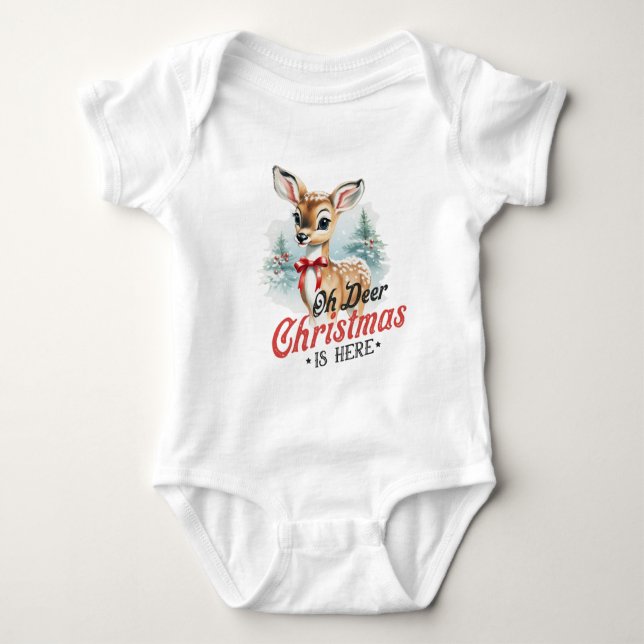 Oh Deer Christmas is Here - Festive Holiday Baby Bodysuit (Front)