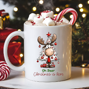 Oh Deer Christmas Is Here Funny Reindeer  Coffee Mug