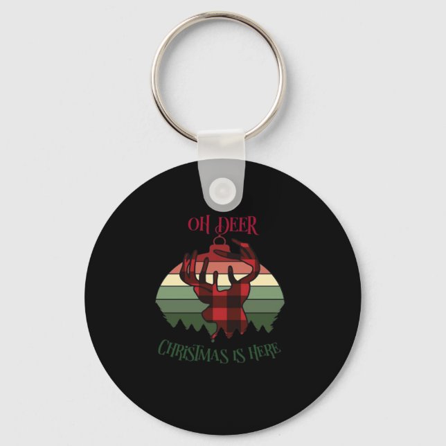 Oh Deer Christmas Is Here Joyful Aesthetic Key Ring (Front)