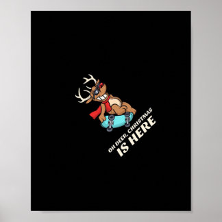 Oh Deer Christmas Is Here Skateboarding Deer Graph Poster