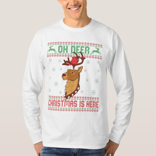 Oh Deer Christmas Is Here Ugly Sweater Deer Lover (Front)