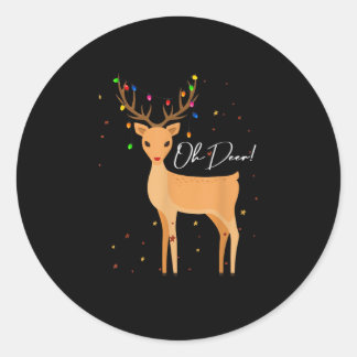 Oh Deer Christmas Light Pajama Cute Reindeer Holid Classic Round Sticker