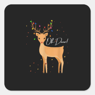 Oh Deer Christmas Light Pajama Cute Reindeer Holid Square Sticker