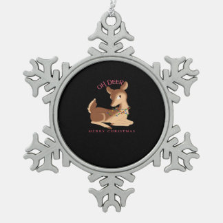 Oh Deer Christmas Modern Design Snowflake Pewter Christmas Ornament