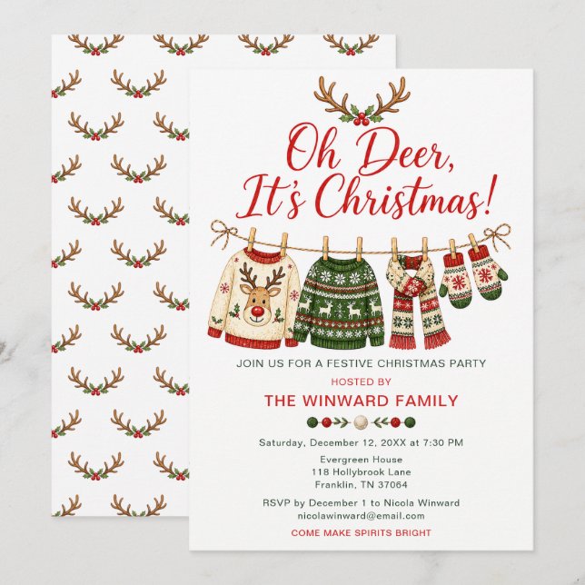 Oh Deer Christmas Party Ugly Sweater Invitation (Front/Back)