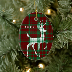 "Oh Deer" Christmas Plaid Ceramic Tree Decoration