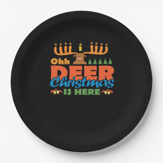 Oh Deer Christmas Too Classic Holiday Style  Paper Plate (Front)
