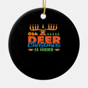 Oh Deer Christmas Too Classic Holiday StylOrnament Ceramic Tree Decoration