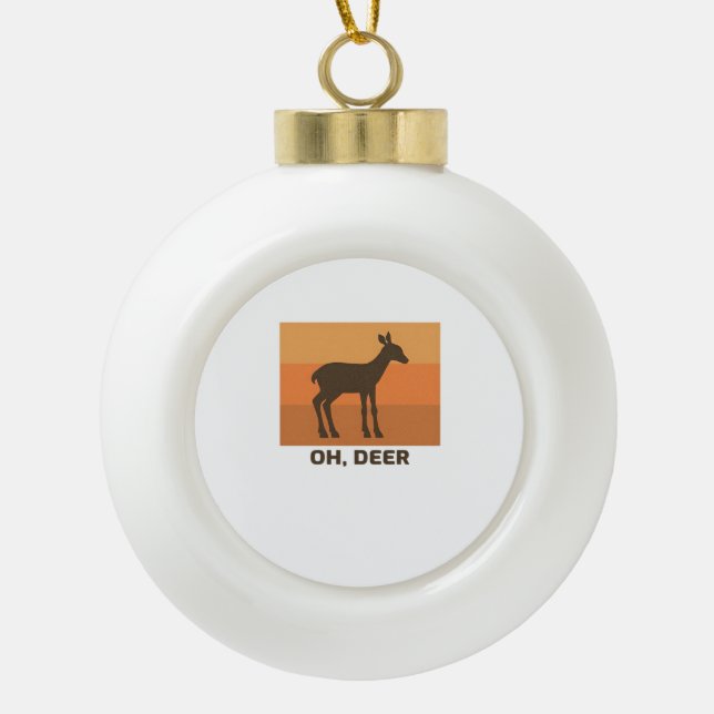 Oh Deer Classic Simple Design  Ceramic Ball Christmas Ornament (Front)