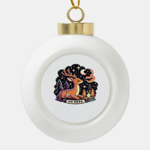 Oh Deer Contemporary Graphic Vibe Ceramic Ball Christmas Ornament