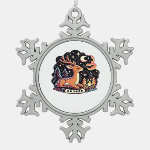 Oh Deer Contemporary Graphic Vibe Snowflake Pewter Christmas Ornament