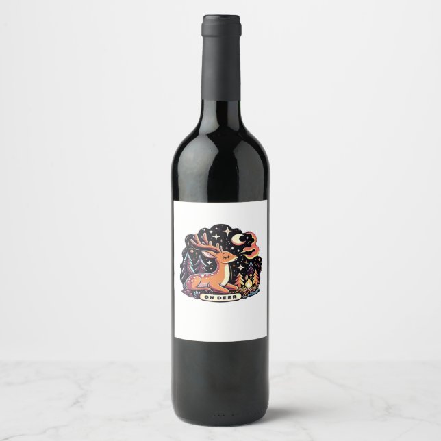 Oh Deer Contemporary Graphic Vibe  Wine Label (Front)