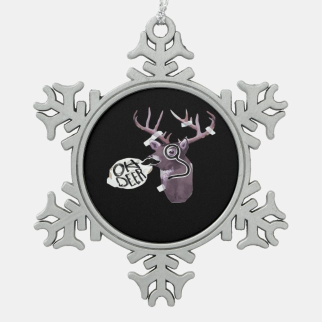 Oh Deer Creative Signature Design  Snowflake Pewter Christmas Ornament (Front)
