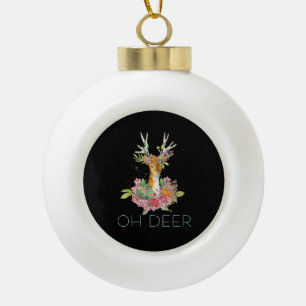 Oh Deer Cute Colorful Deer Minimal Design  Ceramic Ball Christmas Ornament
