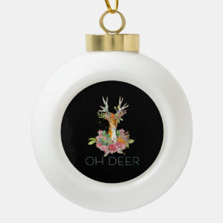 Oh Deer Cute Colorful Deer Minimal Design Ceramic Ball Christmas Ornament