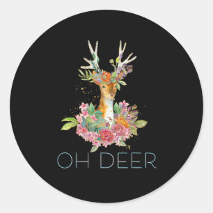 Oh Deer Cute Colorful Deer Minimal Design Classic Round Sticker