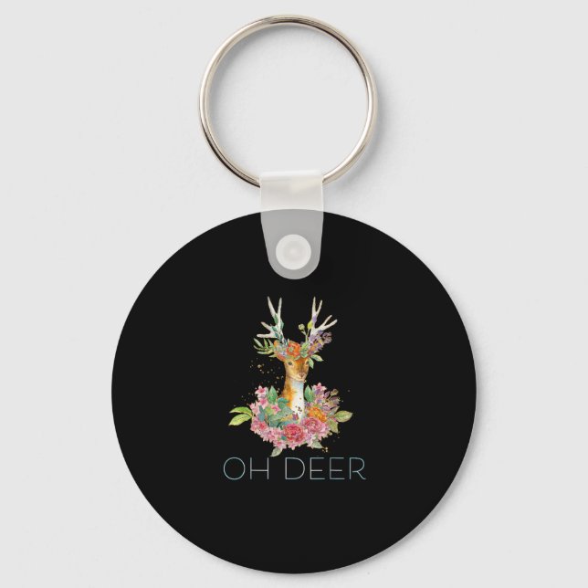 Oh Deer Cute Colorful Deer Minimal Design Keychain (Front)