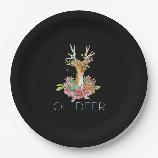 Oh Deer Cute Colorful Deer Minimal Design  Paper Plate (Front)