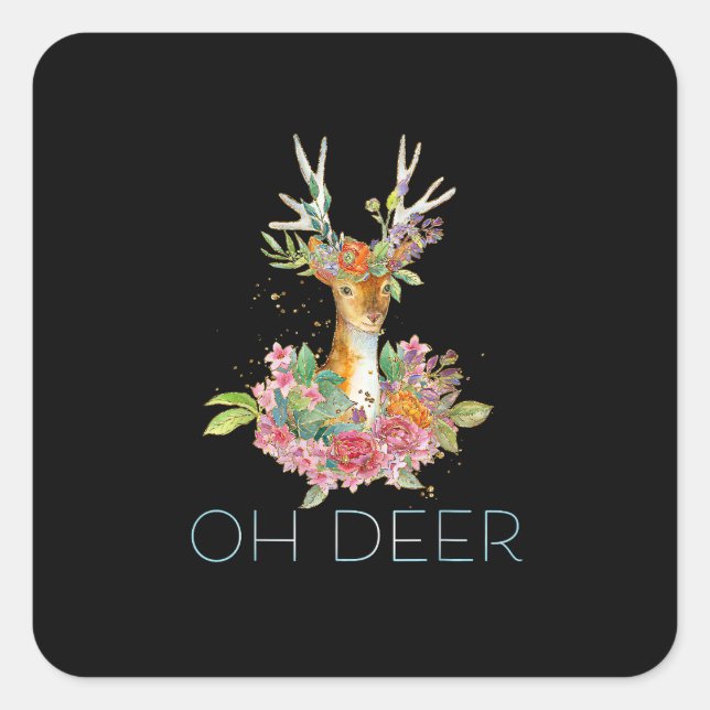 Oh Deer Cute Colorful Deer Minimal Design  Square Sticker (Front)