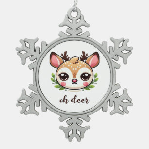 Oh Deer Cute Deer Minimal Design  Snowflake Pewter Christmas Ornament