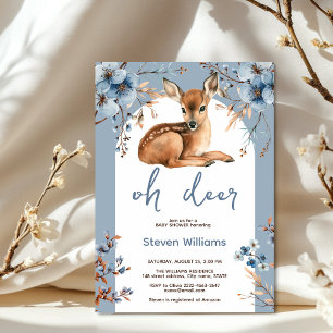 Oh deer cute forest rustic florals baby shower invitation