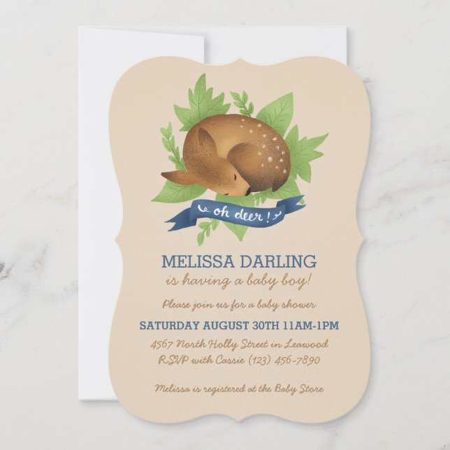 "Oh deer!" Cute Woodland Themed Boy Baby Shower Invitation (Front)