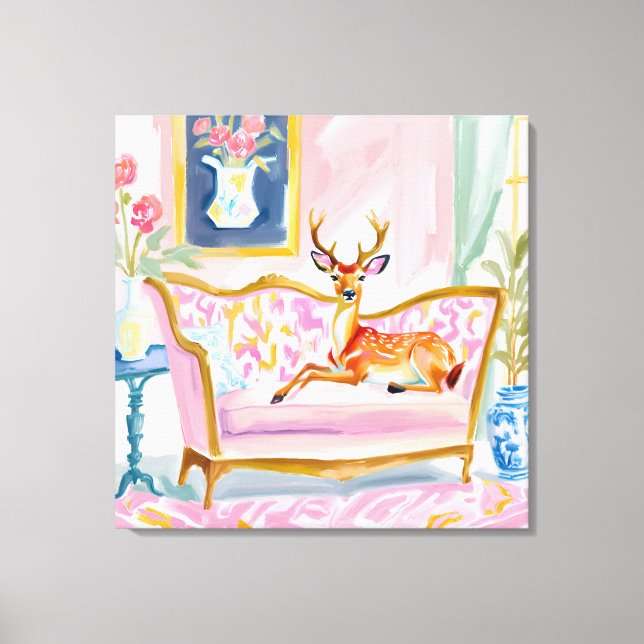 Oh Deer Darling! Deer on sofa  Canvas Print (Front)